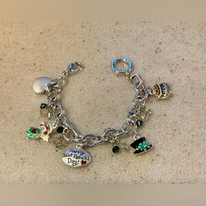 St. Patrick's Day Silver Charm Bracelet with Green Accents